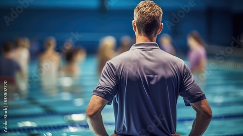 coach guiding a swimmer during practice in a pool generative ai