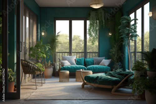 image of modern green balcony, generative AI © Kien