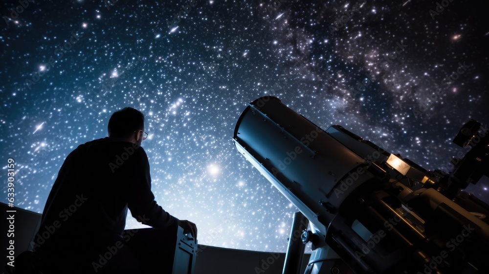 astronomer observing the night sky in a high-tech observatory generative ai - obrazy, fototapety, plakaty 