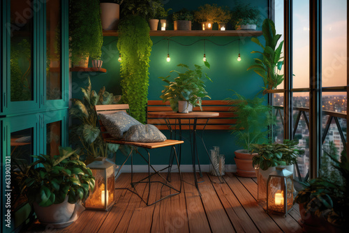 image of modern green balcony, generative AI