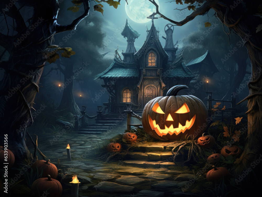 Halloween Greeting Card, Childrens Book Illustration, Generative AI