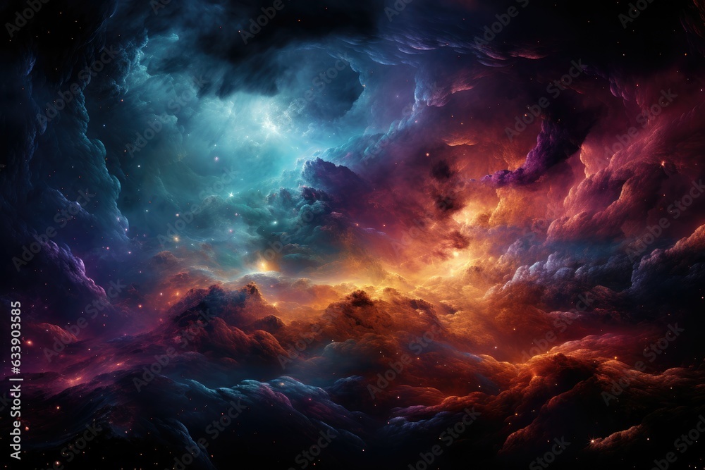 Astral Crescendo: Mesmeric Cosmic Backgrounds Showcasing Galaxies, Nebulae, and Stars, Elevating the Space-Themed Design Realm and Stimulating Imaginative Compositions Generative AI