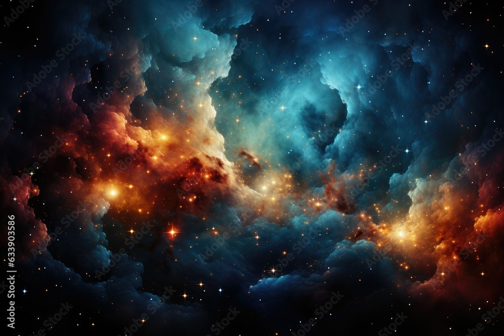 Stellar Canvas of Creation: Celestial Cosmic Vistas Adorned with Nebulae, Stars, and Galaxies, Inviting the Cosmic Imagination into Space-Themed Design Concepts Generative AI