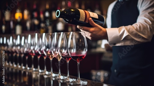 sommelier pouring wine in a high-end restaurant generative ai