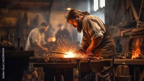 Obraz na płótnie blacksmith shaping a metal piece in a traditional forge generative ai