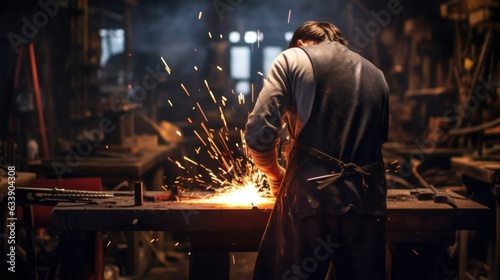 Foto blacksmith shaping a metal piece in a traditional forge generative ai
