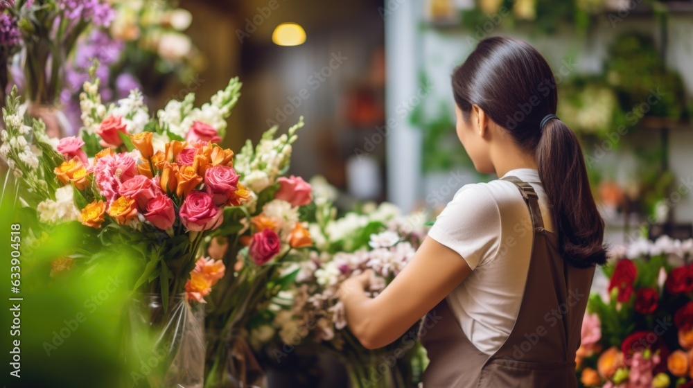florist arranging a bouquet in a fragrant flower shop generative ai