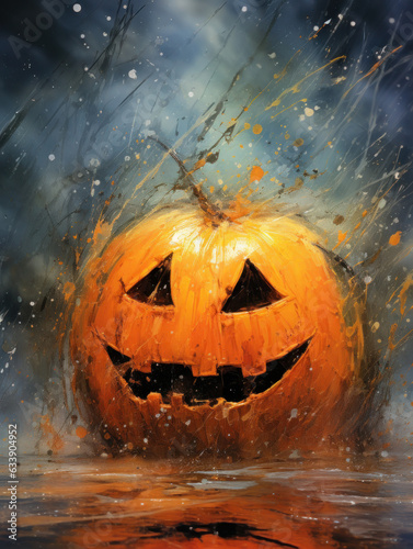 Halloween Greeting Card, Childrens Book Illustration, Generative AI © Vigen