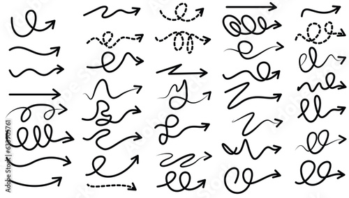 Set of hand drawn arrows isolated on white. Vector illustration