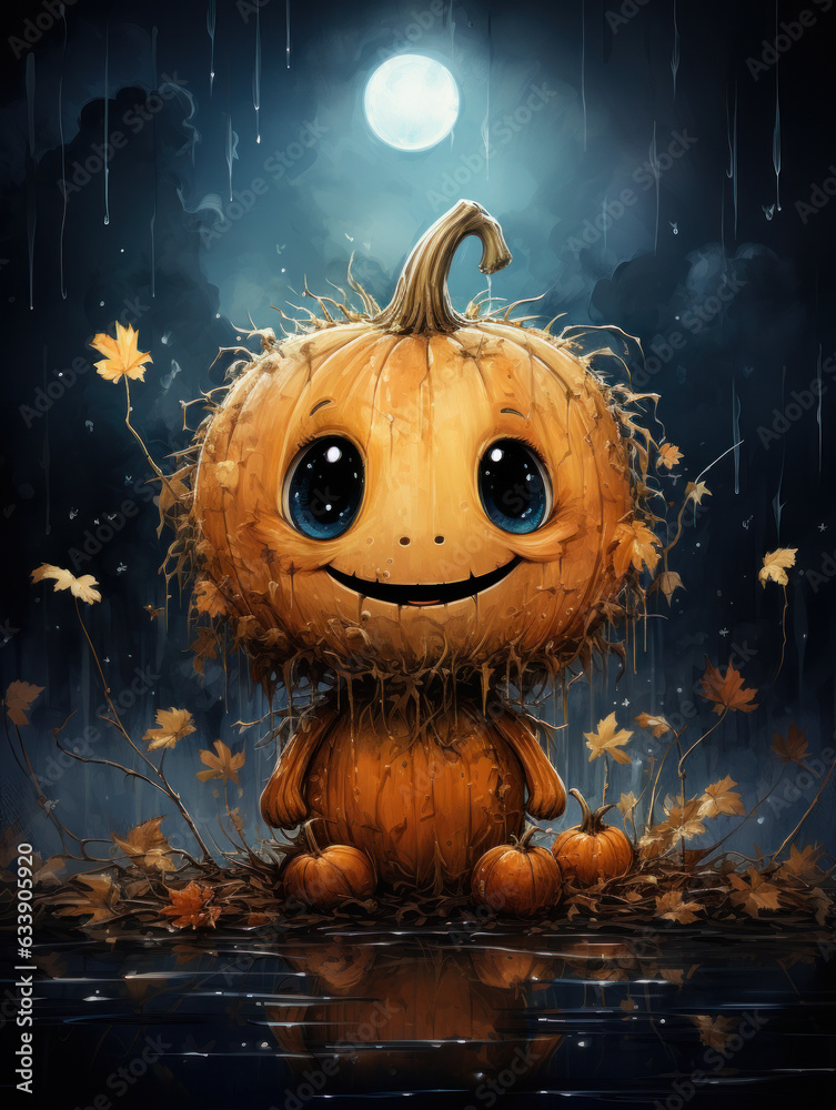 Fototapeta premium Halloween Greeting Card, Childrens Book Illustration, Generative AI
