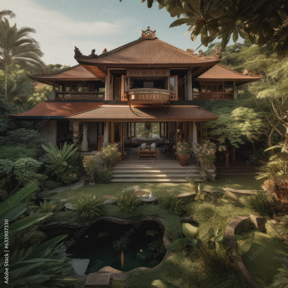 A serene image of a tropical villa
