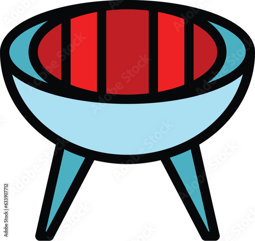 Grill pot icon outline vector. Cook picnic. Fire steak color flat