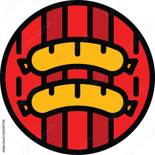 Bbq sausage icon outline vector. Grill cook. Fire meat color flat
