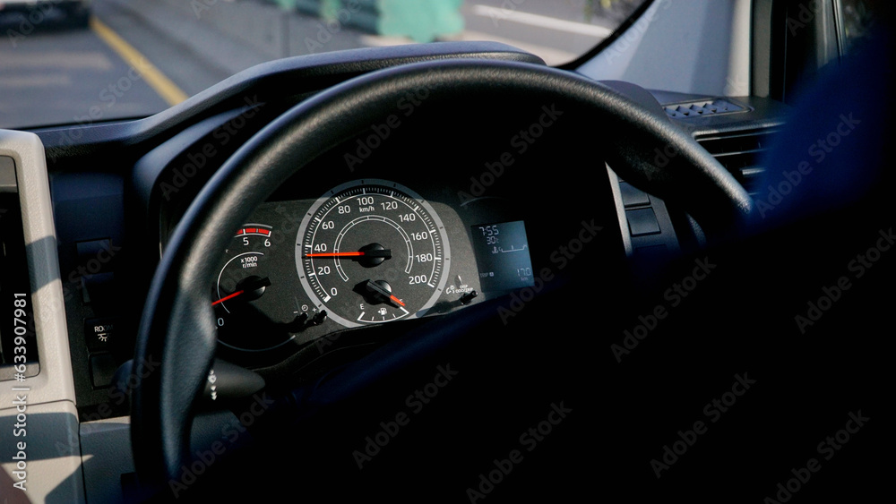 car dashboard with speedometer, slow speed 40 km/hour