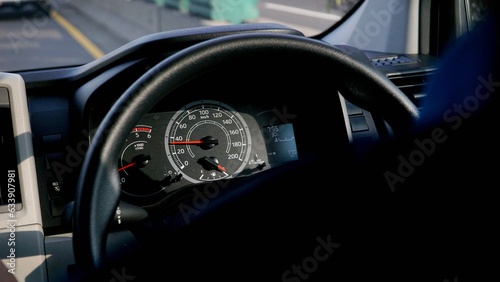car dashboard with speedometer, slow speed 40 km/hour