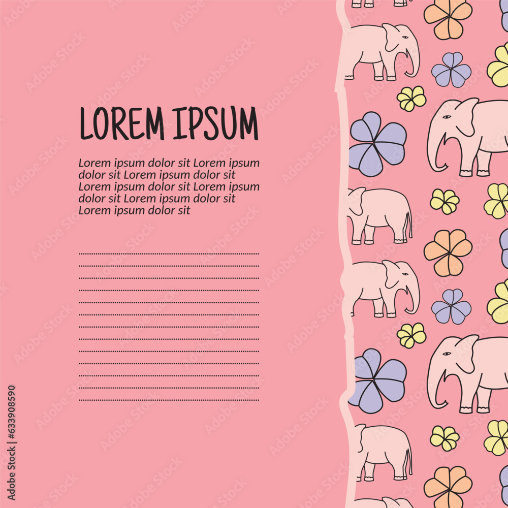 Vector colorful flowers and elephants seamless pattern background. Vector illustration background.