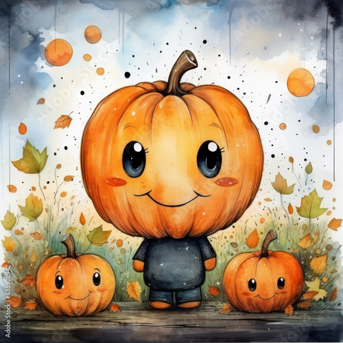 Halloween Greeting Card, Childrens Book Illustration, Generative AI