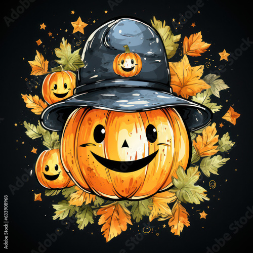 Halloween Greeting Card, Childrens Book Illustration, Generative AI