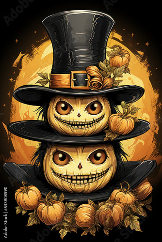 Halloween Greeting Card, Childrens Book Illustration, Generative AI