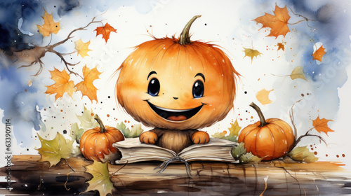 Halloween Greeting Card, Childrens Book Illustration, Generative AI