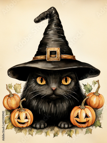 Halloween Greeting Card, Childrens Book Illustration, Generative AI