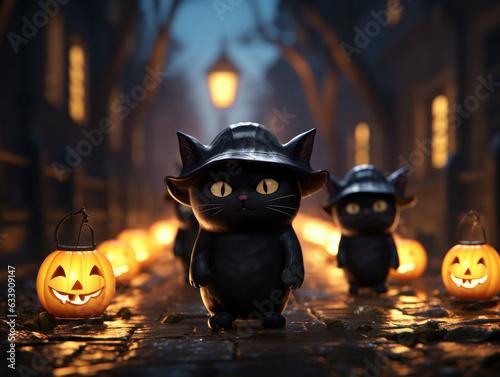 Halloween Greeting Card, Childrens Book Illustration, Generative AI