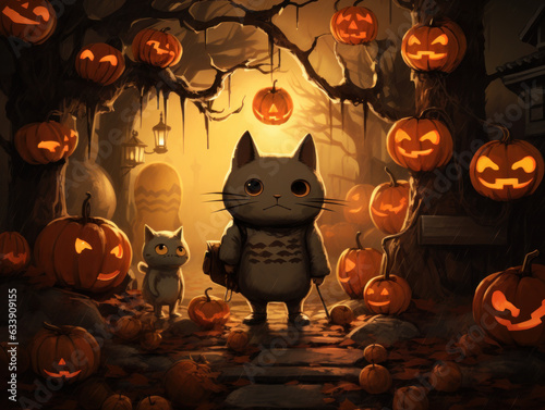 Halloween Greeting Card, Childrens Book Illustration, Generative AI