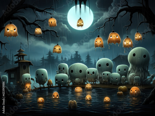 Halloween Greeting Card, Childrens Book Illustration, Generative AI