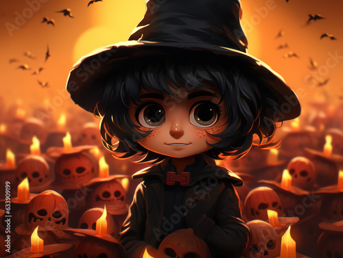 Halloween Greeting Card, Childrens Book Illustration, Generative AI