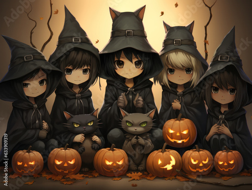 Halloween Greeting Card, Childrens Book Illustration, Generative AI