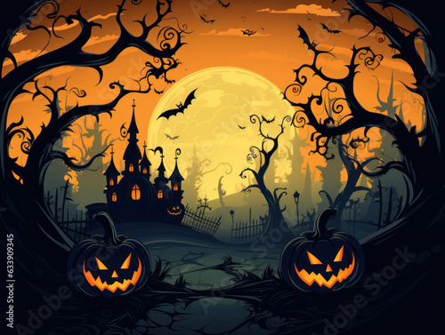Halloween Greeting Card, Childrens Book Illustration, Generative AI