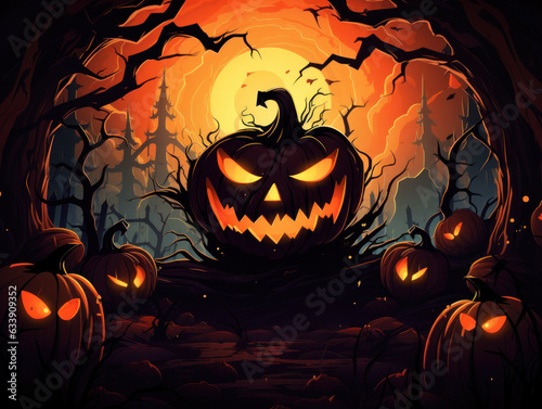 Halloween Greeting Card, Childrens Book Illustration, Generative AI