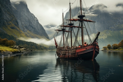 Norse Legacy Unveiled: Viking Longship's Epic Voyage through Majestic Fjords, Embracing the Adventurous Spirit of Ancient Seafarers Generative AI