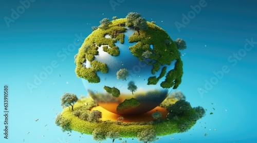 Eco concept with green planet and trees, world ozone day