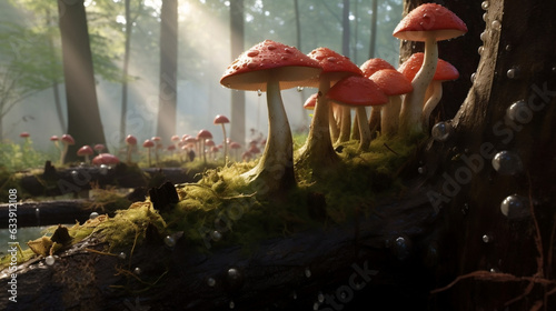 Mushrooms on a mossy log