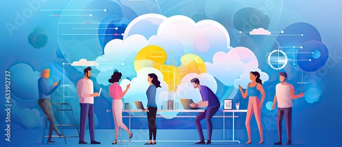 colorful creative agency business brain storm meeting people with icon line presentation young people team discussing roadmap, Generative ai