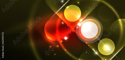 Abstract glowing neon light techno circles background