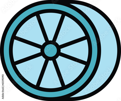 Wide car wheel icon outline vector. Chrome jdm. Metal side color flat