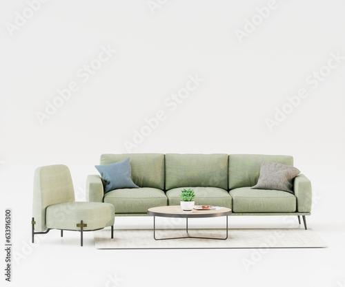 Table and sofa isolated on white background