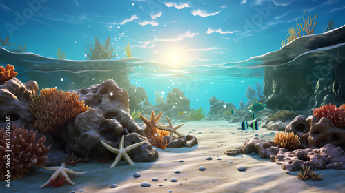 An enchanting scene of starfish adorning the ocean floor