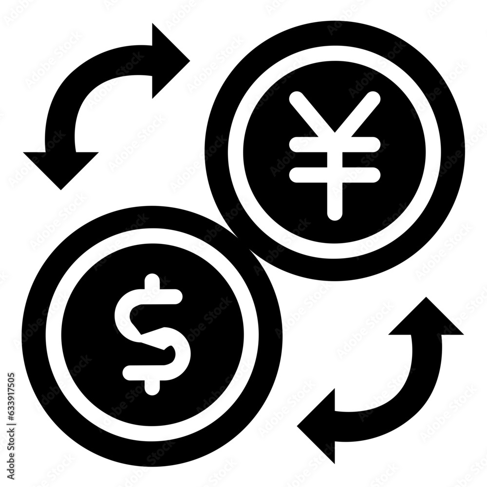 Currency, Dolar, yen, Exchange, Finance, Money exchange Icon, Glyph style icon vector illustration, Suitable for website, mobile app, print, presentation, infographic and any other project. Currency, Dolar, yen, Exchange, Finance, Money exchange Icon, Glyph style icon vector illustration, Suitable for website, mobile app, print, presentation, infographic and any other project.