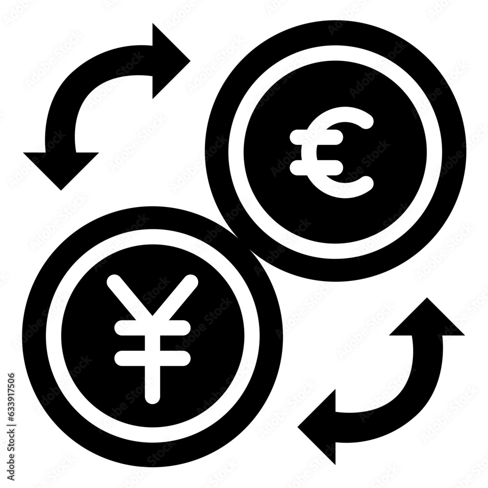  Currency, yen, Euro, Exchange, Finance, Money exchange Icon, Glyph style icon vector illustration, Suitable for website, mobile app, print, presentation, infographic and any other project.