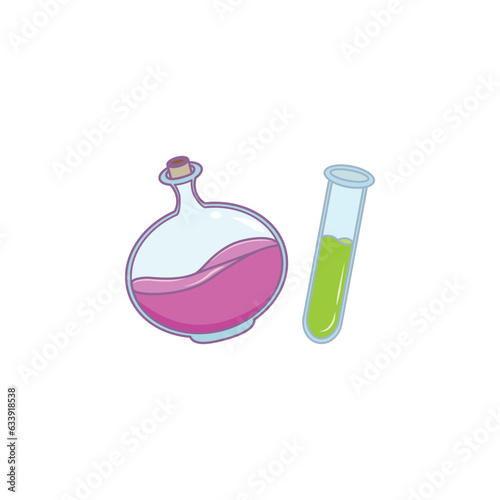 Simple vector line art Florence Flask and Test Tube illustration . Isolated on white background.