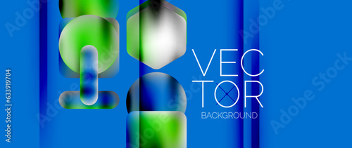 Dynamic bright colorful geometric elements with fluid gradients, lights, shadows blend in a minimal backdrop, creating captivating composition