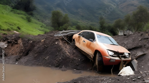 地滑り、土砂崩れ、土石流、大雨｜Landslides, landslides, debris flows, heavy rain. Generative AI