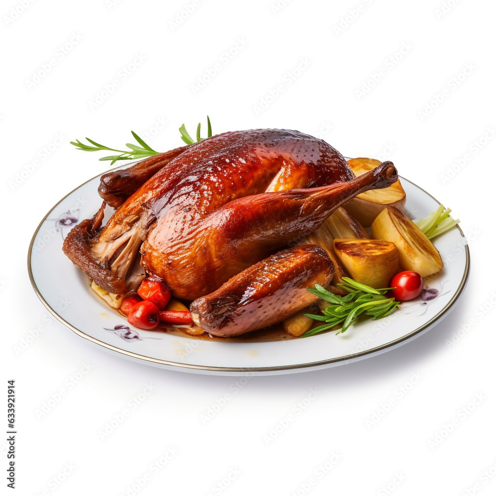 Illustration photo of roast duck on white background