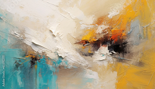 abstract oil painting with light pastel colors, oil on canvas  white, marine blue and amber orange, wallpaper, background, use of palette knives, realistic hyper-detail, expressive brush strokes photo