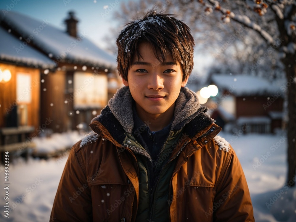 A Japanese boy in snow A Japanese boy in snow