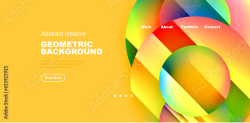 Colorful shiny and glossy circles abstract composition with light and shadow effects, geometric vector abstract background