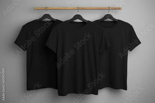 Blank Black t shirt hanging on a hanger template for mockup
